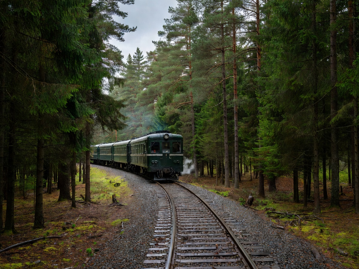 Passenger train navigating epic northern railway tracks