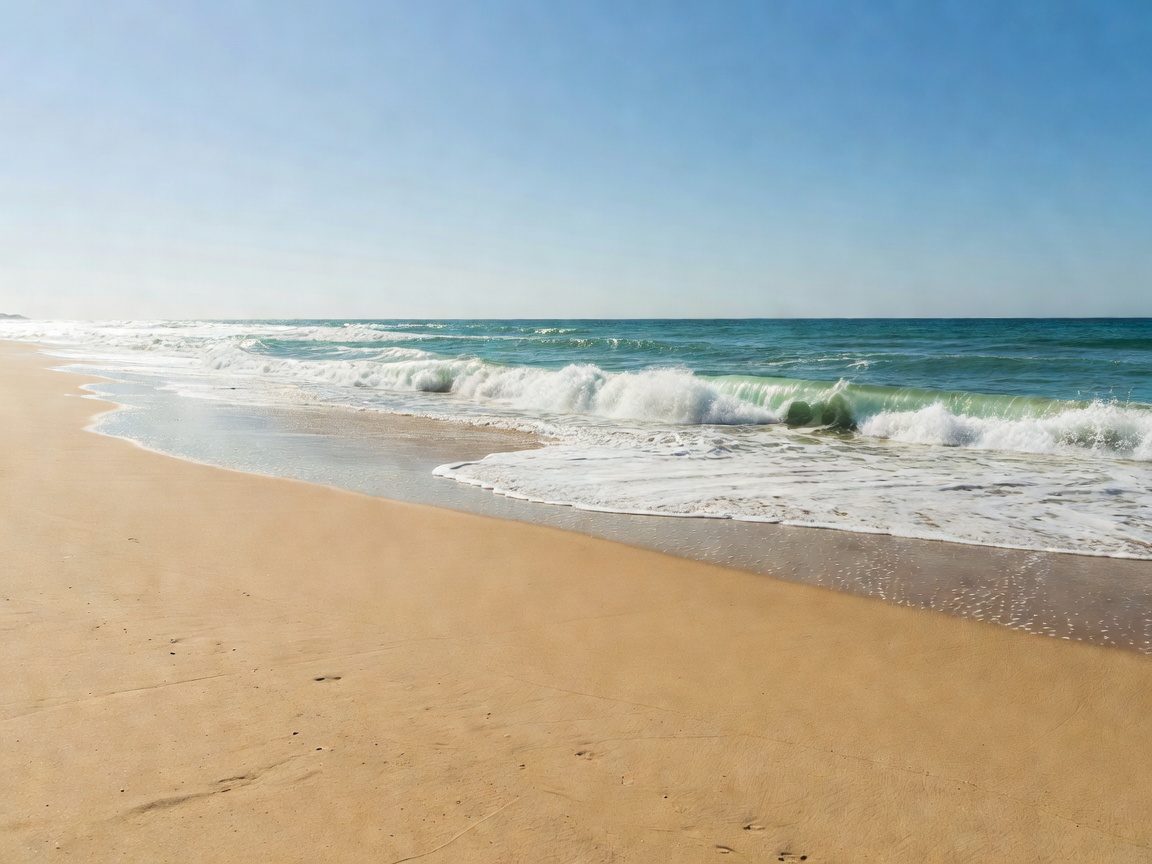 Vast uninterrupted sandy beach shoreline stretching to the horizon